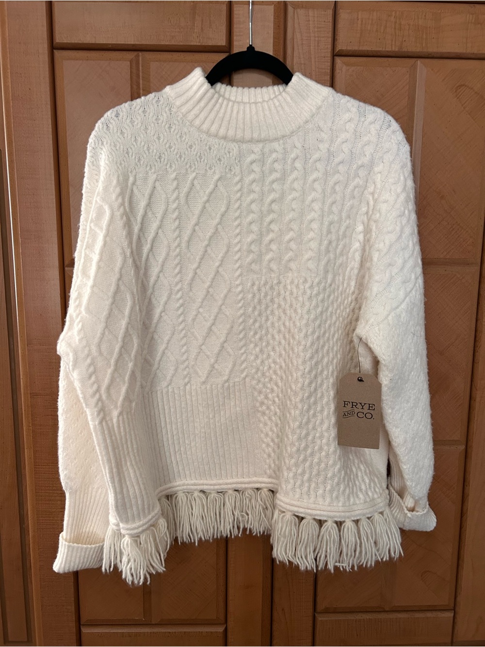 Frye & Co. Women's Cream Fringe Cable Knit Sweater